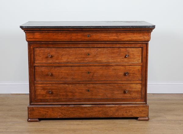 A 19TH CENTURY FRENCH MARBLE TOPPED COMMODE