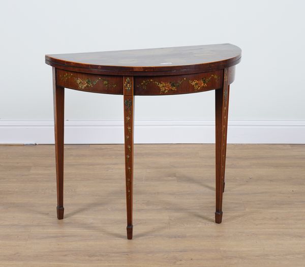 A GEORGE III MAHOGANY POLYCHROME PAINTED  CARD TABLE