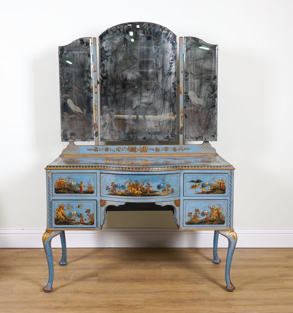 A VICTORIAN LATER BLUE CHINOISERIE DECORATED DRESSING TABLE