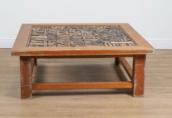 STANWAY WOODCRAFT; A MODERN OAK SQUARE COFFEE TABLE