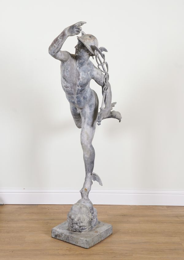 AFTER GIAMBOLOGNA; AN EARLY 20TH CENTURY LEAD FIGURE OF MERCURY, MESSENGER OF THE GODS