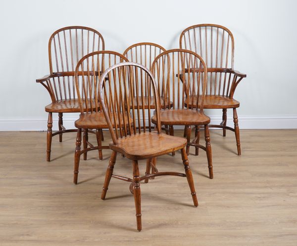 A SET OF SIX ASH AND ELM STICK BACK DINING CHAIRS (6)