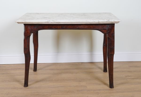 AN 18TH CENTURY FRENCH MARBLE TOPPED OAK CENTRE TABLE