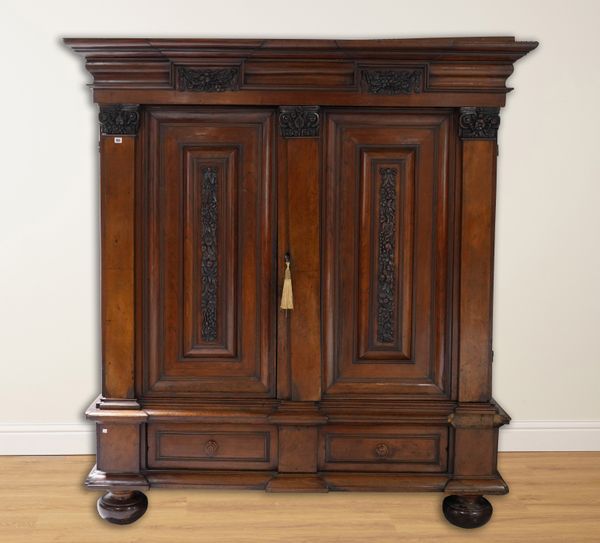 A LARGE LATE 18TH CENTURY DUTCH WALNUT TWO DOOR ARMOIRE