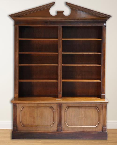 A GEORGE III STYLE MAHOGANY OPEN BOOKCASE CABINET