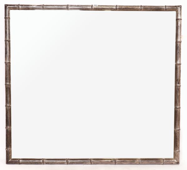 A SILVER PAINTED BAMBOO RECTANGULAR MIRROR