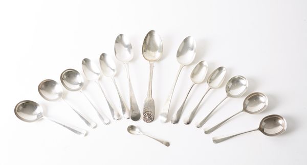 SIX SILVER RAT TAIL PATTERN SOUP SPOONS AND EIGHT FURTHER SILVER SPOONS (14)