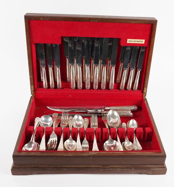 A SILVER OLD ENGLISH AND SHELL PATTERN CANTEEN OF TABLE FLATWARE FOR TWELVE PLACE SETTINGS