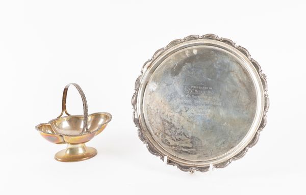 A SILVER SALVER AND SILVER BONBON BASKET (2)