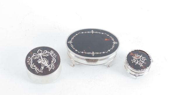 THREE SILVER AND TORTOISESHELL MOUNTED BOXES (3)