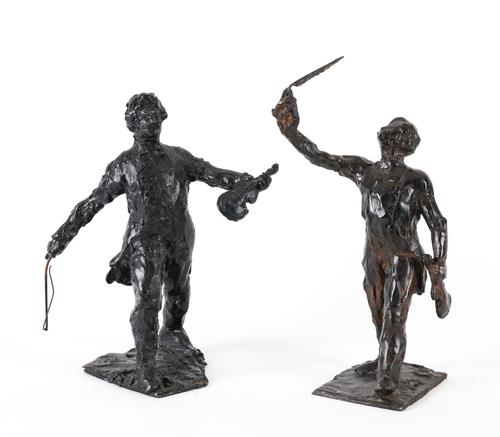 FIORE DE HENRIQUEZ (ITALIAN/BRITISH, 1921-2004): TWO PATINATED BRONZE SCULPTURES OF VIOLINISTS (2)