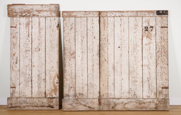 THREE SECTIONS OF DISTRESSED PAINTED BARN PANELS (3)