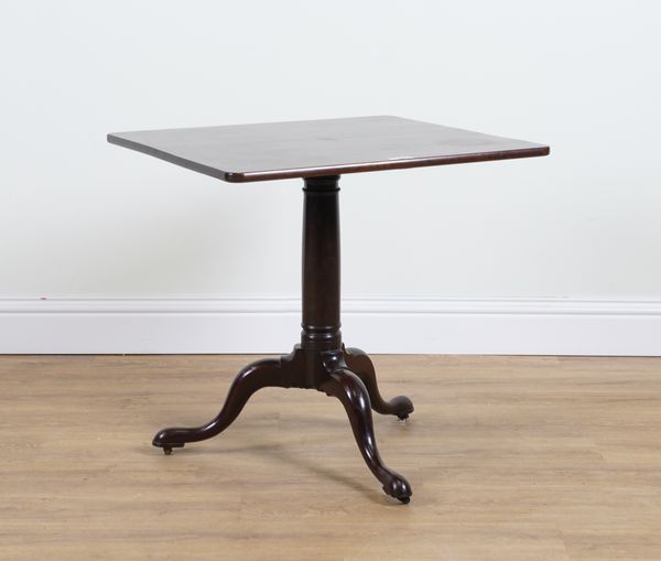 A MID 18TH CENTURY MAHOGANY RECTANGULAR SNAP TOP TRIPOD OCCASIONAL TABLE