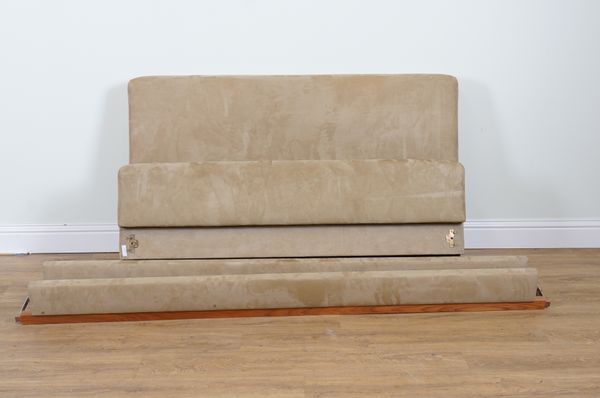 A SUEDE UPHOLSTERED DOUBLE BED