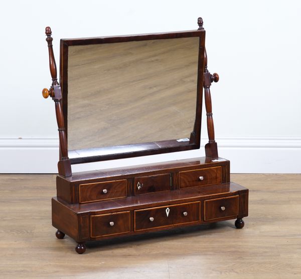 AN 18TH CENTURY MAHOGANY TWO-TIERED DRESSING TABLE MIRROR