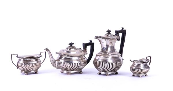 A SILVER FOUR PIECE MATCHED  TEA SET