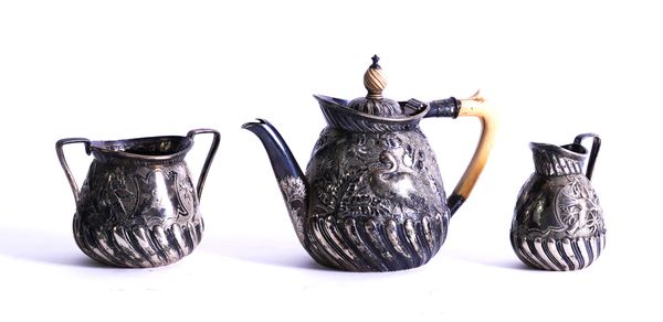 A VICTORIAN BATCHELOR'S SILVER THREE PIECE TEA SET