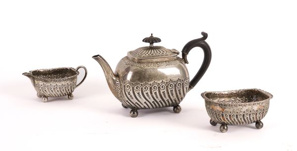 A VICTORIAN SILVER THREE PIECE TEA SET