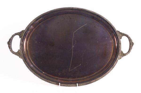 A SILVER TWIN HANDLED OVAL TRAY