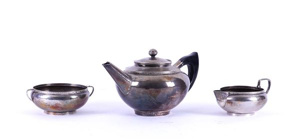 A SILVER THREE PIECE TEA SET