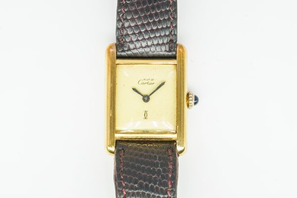 A MUST DE CARTIER SILVER GILT RECTANGULAR CASED TANK WRISTWATCH