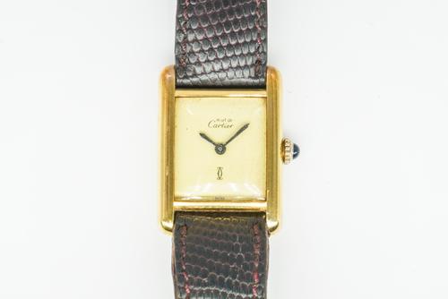 A MUST DE CARTIER SILVER GILT RECTANGULAR CASED TANK WRISTWATCH