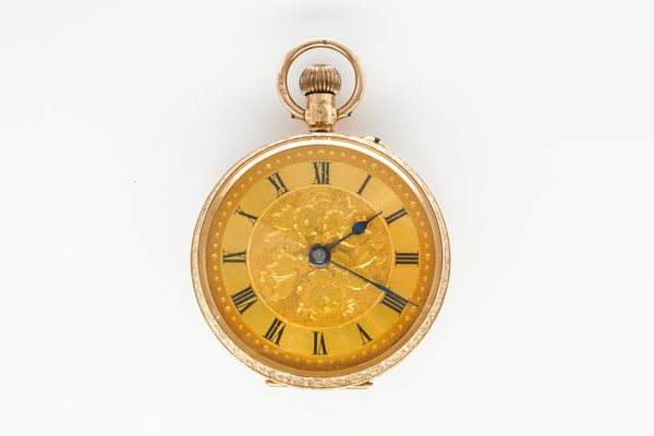 A 12CT GOLD CASED, KEYLESS WIND, OPENFACED LADY'S FOB WATCH