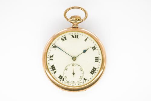 A 9CT GOLD CASED KEYLESS WIND OPENFACED GENTLEMAN'S POCKET WATCH