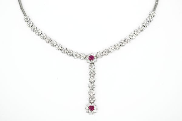 A WHITE GOLD, RUBY AND DIAMOND NECKLACE