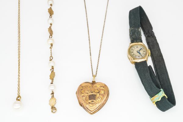 THREE ITEMS OF JEWELLERY AND A LADY'S WRISTWATCH (4)