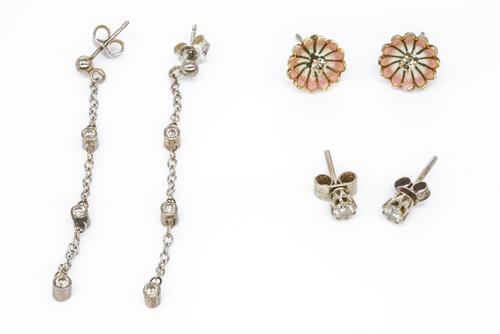 THREE PAIRS OF DIAMOND EARRINGS (3)