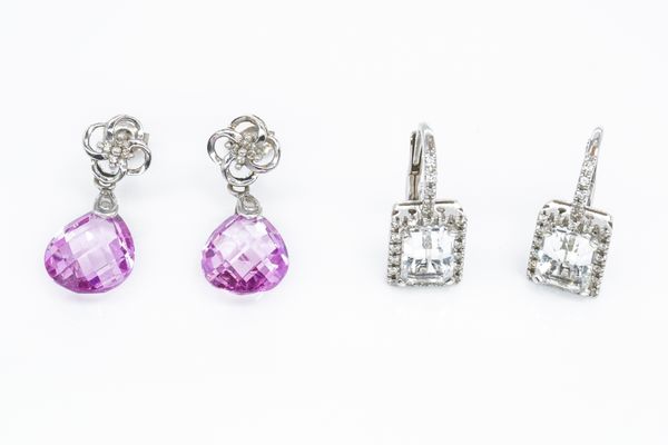 TWO PAIRS OF DIAMOND EARRINGS (2)