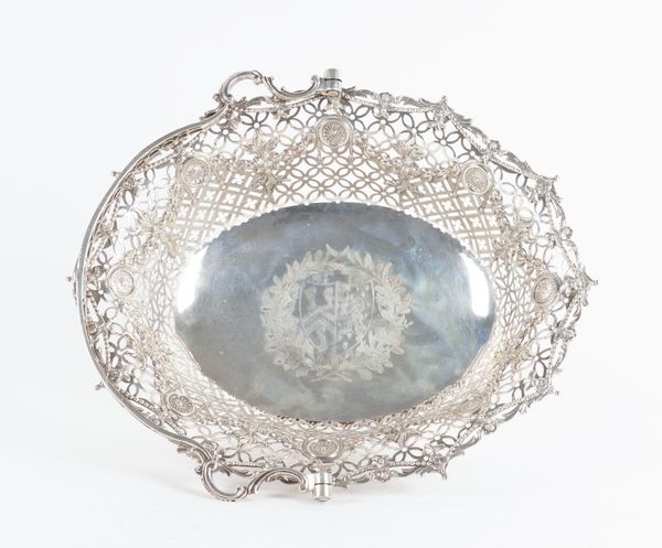 A GEORGE III SILVER SHAPED OVAL CAKE BASKET