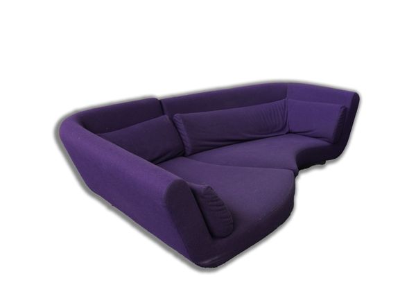 LIGNE ROSET; A PURPLE UPHOLSTERED SMALL CORNER SOFA