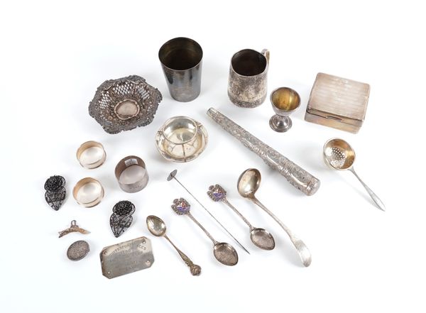 A GROUP OF SILVER, FOREIGN AND PLATED WARES (19)