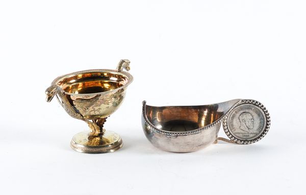 A RUSSIAN SILVER GILT TWIN HANDLED CUP AND A SILVER KOVSH (2)