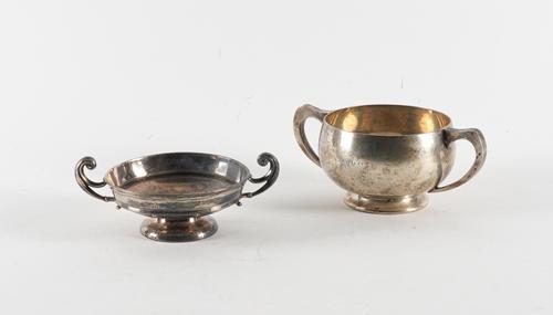 WITHDRAWN TWO SILVER TWIN HANDLED BOWLS (2)