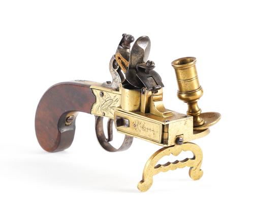 A BRASS FRAMED FLINTLOCK BOXLOCK TINDER LIGHTER