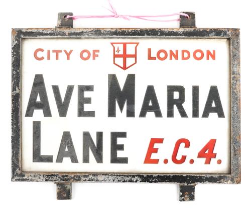 A CITY OF LONDON STREET SIGN FOR AVE MARIA LANE E.C.4