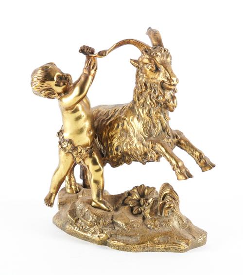 A GILT-BRONZE MODEL OF A CHERUB AND A BILLY GOAT