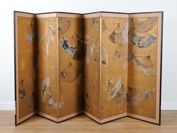 A JAPANESE SIX-PANEL FOLDING SCREEN