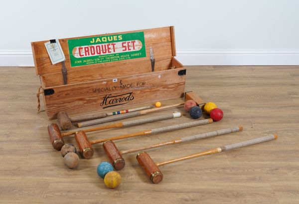 JAQUES, LONDON: A CROQUET PART SET RETAILED BY HARRODS