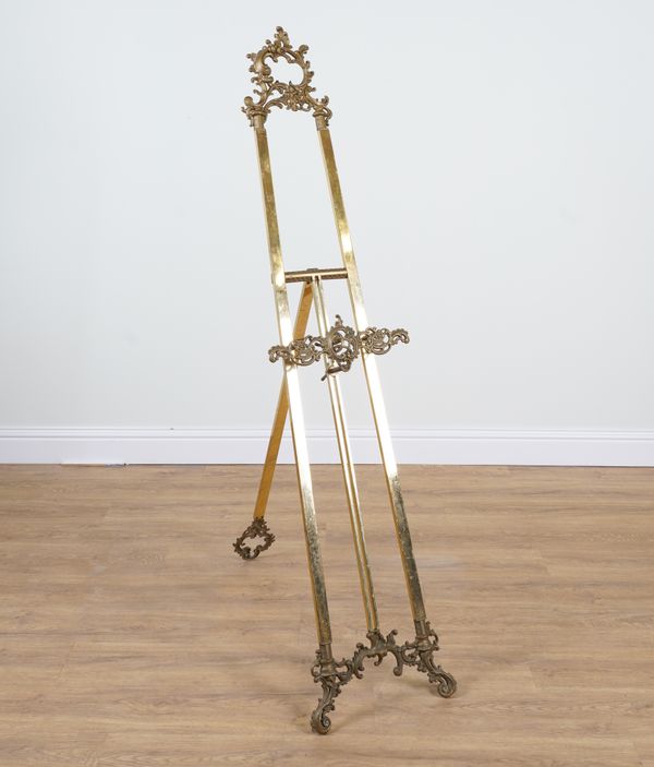 A BRASS GALLERY EASEL