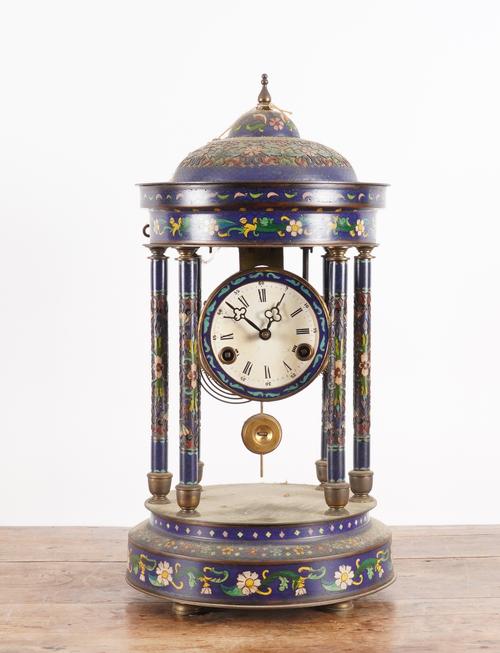 A CHINESE CLOISONNE ENAMEL PORTICO CLOCK