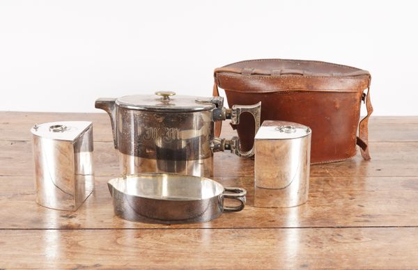 AN ANGLO-INDIAN SILVER-PLATED CAMPAIGN TEA SET