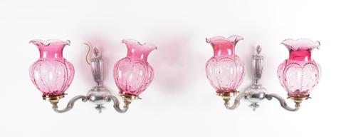 A SET OF FIVE ALUMINIUM ALLOY TWIN LIGHT WALL APPLIQUÉS (5)