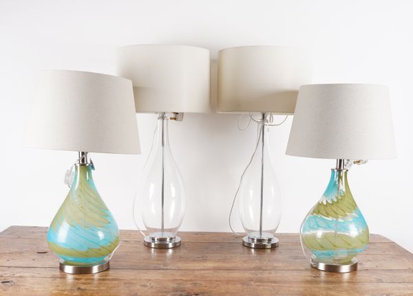 TWO PAIRS OF MODERN GLASS TABLE LAMPS (4)