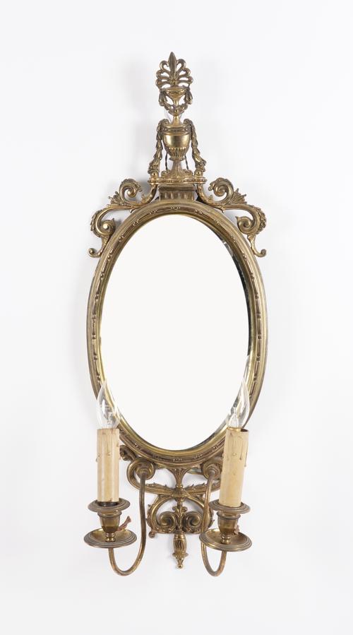 A NEO-CLASSICAL REVIVAL GILT-METAL TWIN LIGHT GIRANDOLE