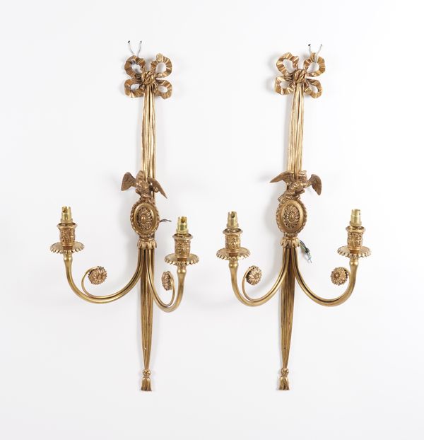 A SET OF FOUR FRENCH LOUIS XVI STYLE TWIN LIGHT WALL APPLIQUES (4)