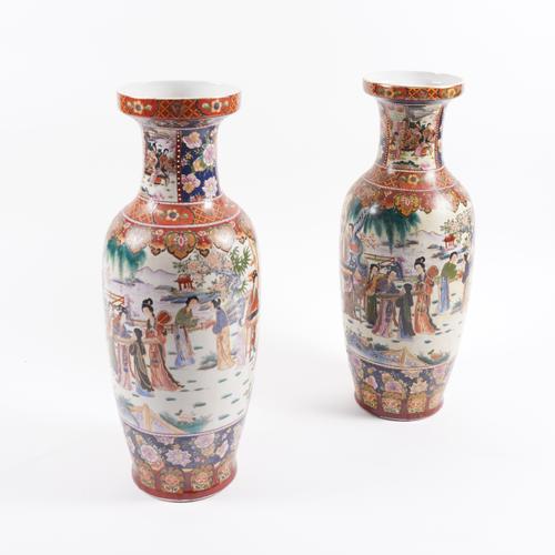 TWO IMARI STYLE GILT HEIGHTENED CERAMIC VASES (2)